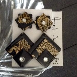 . Paisley Fabric Metallic Black & Gold earrings